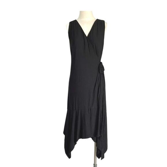 Athelta Black Windward Wrap Dress Sleeveless Jersey‎ Knit V-neck Size Large - Picture 8 of 8